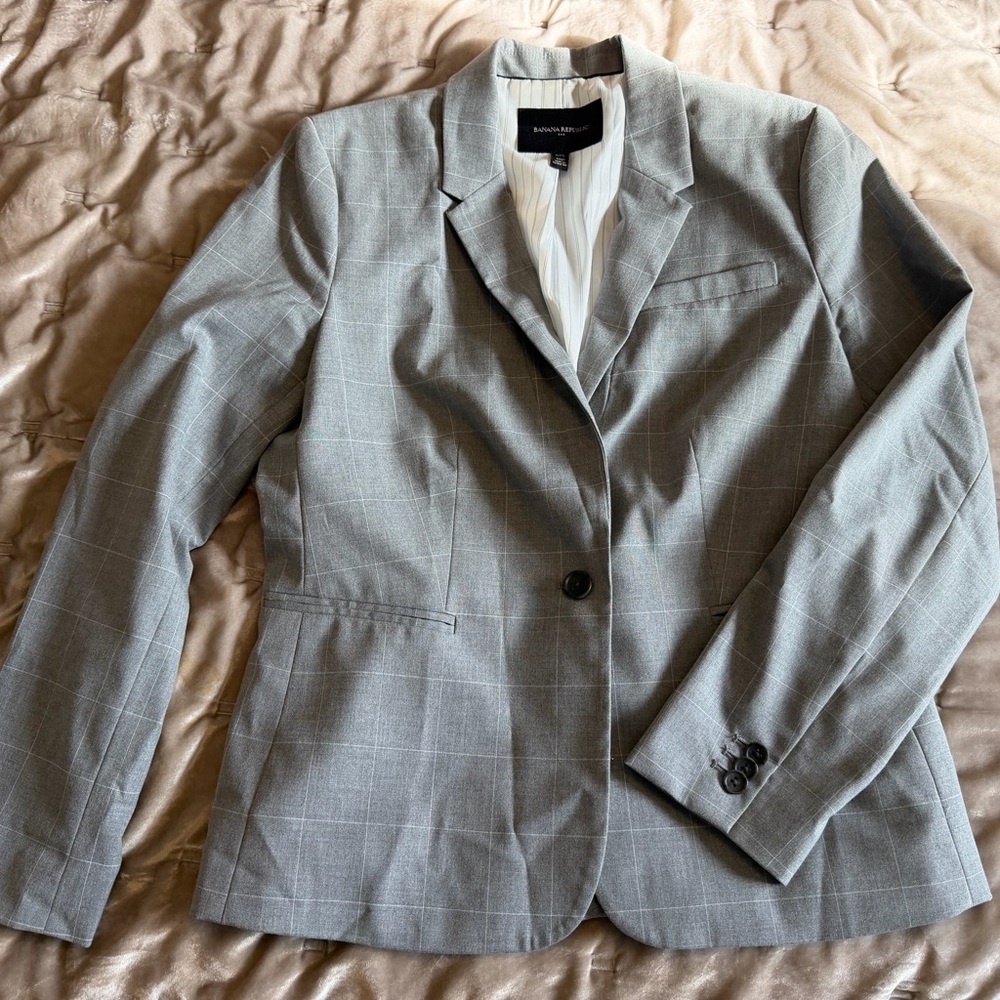 Banana Republic Light Gray Windowpane Blazer